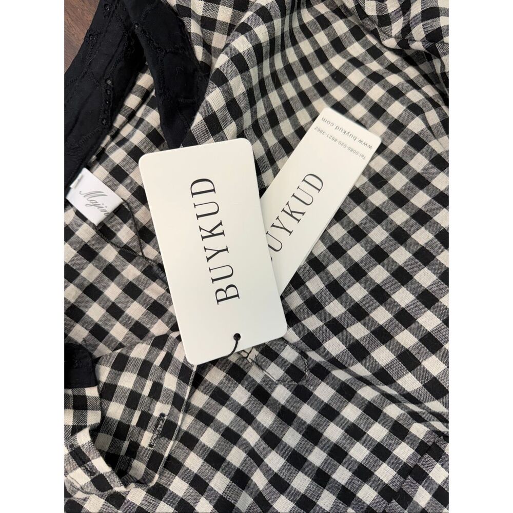 Buykud Black and white Gingham Check pullover Blouse Women’s Size XL NEW WITH TA - Picture 7 of 9